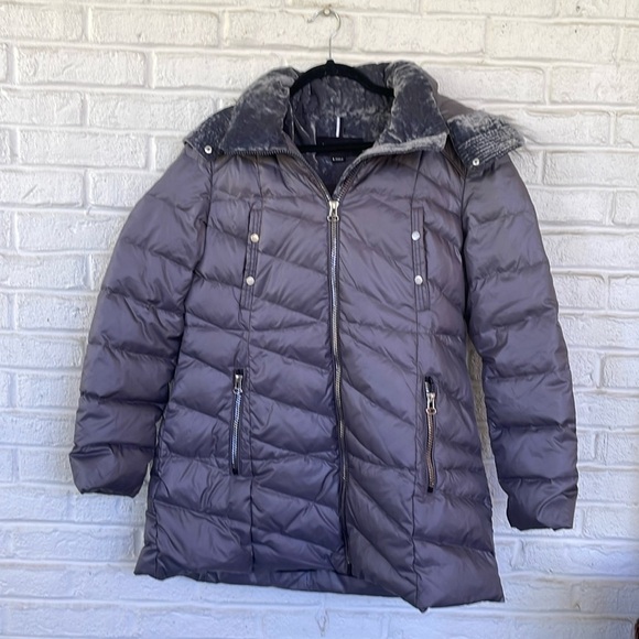 Marc New York Metal Grey Parka Coat Shirley Hooded Faux Fur Trim - Picture 2 of 15